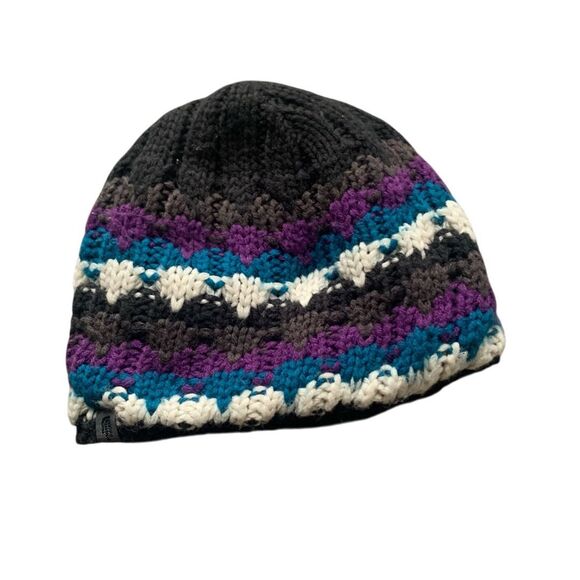 THE NORTH FACE fleece lined KNIT CAP HAT BEANIE blue purple black - Picture 1 of 4